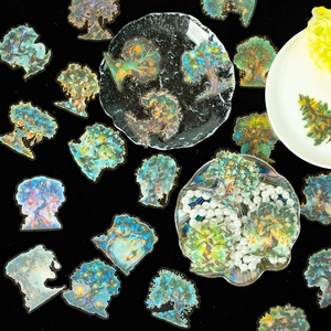 Lot de 30 autocollants PET holographiques arbres magiques avec dorure pour loisirs créatifs