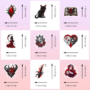 Set mit 50 dunklen Gothic-Aufklebern mit Totenköpfen, schwarzen Katzen und Satan-Horror-Kunst