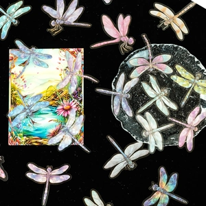 30pcs vibrant bronzing PET dragonfly stickers for scrapbook decoration on black background