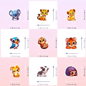 Size chart showing dimensions for 50 pieces of cute cartoon animal stickers for kids