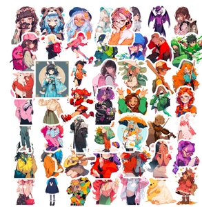 Detailed view of diverse colorful anime girl waterproof stickers for DIY craft decoration