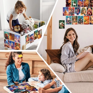 Détails de cartes de décoration murale de Noël avec motifs Père Noël dans un intérieur doux