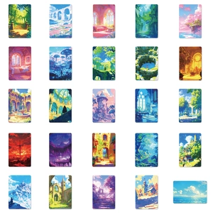 Vista detallada de 24 pegatinas de paisajes de anime para decoración creativa de maletas