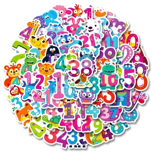 Cartoon Animal And Number Stickers Waterproof PVC DIY Educational Stationery Decals For Water Bottle Laptop Kids Gift