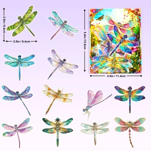 30pcs 3D gold-stamped colorful dragonfly PET stickers for journal decoration