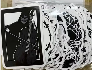 Waterproof black and white gothic stickers with skull and grim reaper designs for DIY decor