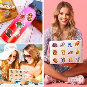 Set of 50 cute cartoon animal stickers for laptops, water bottles and tablets decoration