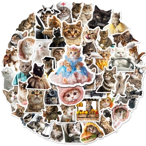 Set of 50 waterproof realistic cat stickers featuring doctor and chef themes for luggage