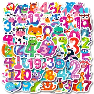 50 pieces of colorful cartoon animal and number stickers for educational DIY crafts