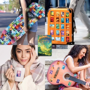 Pegatinas estéticas de paisajes para maletas y botellas con diseños artísticos