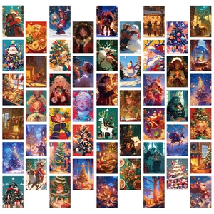 Lot de 50 cartes de décoration murale de Noël avec flocons et illustrations du Père Noël
