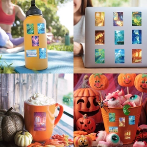 Pegatinas artísticas de paisajes aplicadas en botellas, portátiles y tazas decorativas