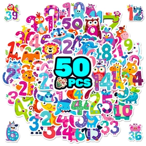 A vibrant set of 50 cartoon animal number stickers for kids educational DIY decoration