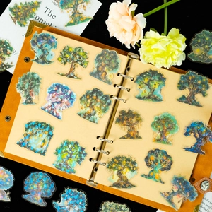 Autocollants PET forêt magique avec dorure 3D et effet laser pour scrapbooking