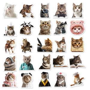 Set of 25 cute cat stickers in various outfits for luggage and laptop decoration