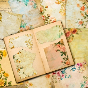 12 sheets of vintage floral scrapbooking paper for DIY crafts and journal decoration
