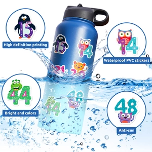 Waterproof PVC animal number stickers shown underwater to demonstrate durable adhesion
