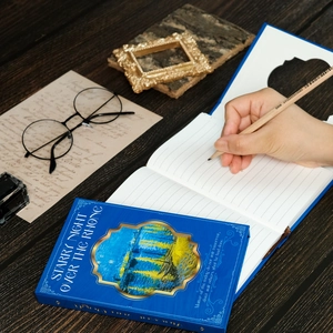 Vintage Van Gogh Starry Night over the Rhone notebook with gold embossed hard cover