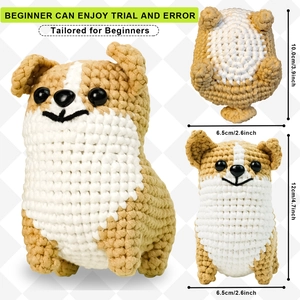 Corgi Amigurumi Haakpakket met handgemaakte hond en garen voor beginnende hobbyisten