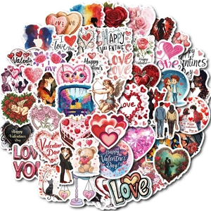 Autocollants Coeur Romantique Saint Valentin Pour Décoration Cadeau Mariage Amour Couple Rose Cupidon Décalcomanie Vinyle Imperméable Pour Ordinateur Portable Gourde Casque