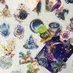 Magische Zauberer Katze Aufkleber PET Vergoldet Laser Scrapbook Deko Magisches Element Trank Mond Stern Eule Fantasie Dekorative Sticker