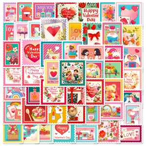 Autocollants de Style Timbre-poste en Dessin Animé Imperméables pour la Saint-Valentin pour Scrapbooking Planner DIY Décoration de Portable Coeur Rose Fleur Étiquettes de Cadeau Romantiques