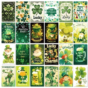 50pcs St. Patrick's Day green cards with shamrocks and leprechauns for wall decor