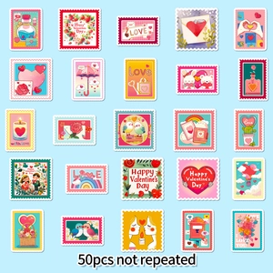 50 autocollants de timbres graffiti de Saint-Valentin pour bricolage sans répétition