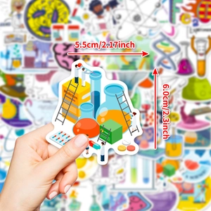 50pcs waterproof science lab stickers for DIY laptops and bottles, 5.5x6cm cartoon decals