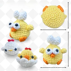 Detailed size specifications for handmade crochet chick amigurumi toys with dimensions