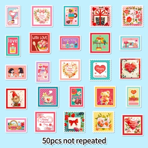 Lot de 50 autocollants de la Saint-Valentin imperméables avec cœurs et motifs d'oursons