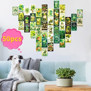Set of 50 green St. Patrick's Day wall cards arranged in a heart shape for home decor