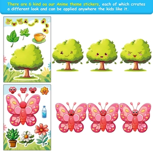 Detail of DIY insect facial expression sticker set with tree and butterfly themes