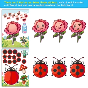 Set of 6 cartoon insect DIY face-changing puzzle stickers for kids creative play
