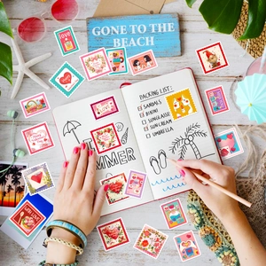 Détails d'autocollants timbres dessin animé étanches aux motifs de Saint-Valentin et d'été