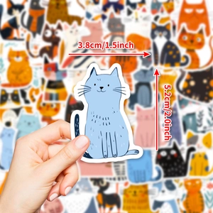 50 pieces of waterproof creative cat stickers measuring 3.8x5.2cm for kids reward gifts