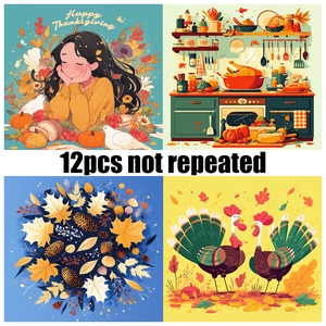 Dettaglio di 12 carte scrapbooking per il Ringraziamento con motivi di raccolta autunnale