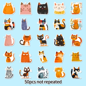 50pcs non-repeating creative cartoon cat stickers set with waterproof PP material