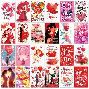 Valentine Day Wall Decor Cards Romantic Aesthetic DIY Poster Set Heart Rose Patterns Home Art Decoration Gift For Couples