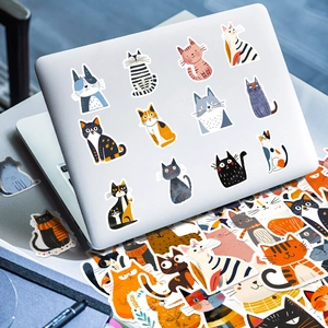Waterproof cartoon cat stickers for laptops and journals with various cute kitten designs