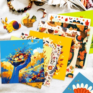 Carta da scrapbooking per il Ringraziamento con illustrazioni di zucche e fiori autunnali
