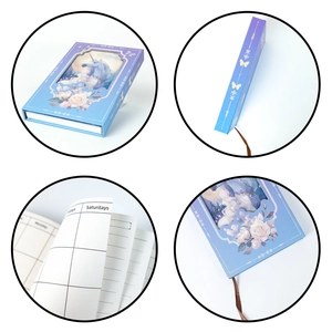 Quaderno unicorno da sogno con sfumatura blu viola, copertina rigida fiorita e pagine a griglia