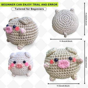 Handgefertigte Häkel-Amigurumi-Schweinepuppen in Beige und Gelb für Anfänger, 2er-Set