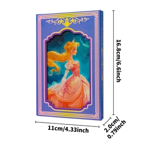 Blue and gold fairy tale notebook with princess design showing 16.8x11x2cm dimensions