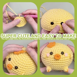 Kit de crochet pour deux poussins jaunes mignons, avec fil et outils pour porte-clés faits main