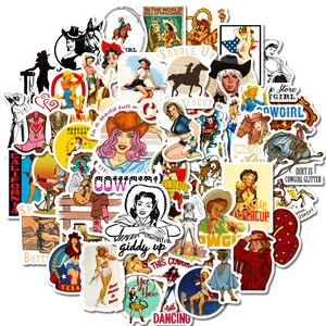 Vintage Western Cowgirl Imperméable Vinyle Autocollants Pour Bouteille d'Eau Laptop Scrapbooking Rétro Américain Esthétique Décoration