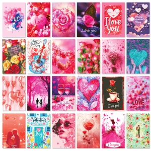 Set of 50 pink rose Valentine decorative cards with heart shapes for DIY wall collage