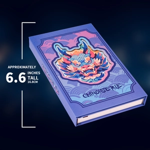 Detail showing the 16.8cm Chinese dragon embossed notebook with Chinoiserie pattern