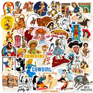 50 pièces d'autocollants vintage cowgirl imperméables pour décorer ordinateur et gourde