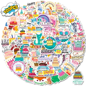 Colección detallada de 100 pegatinas de cumpleaños coloridas con pasteles y regalos